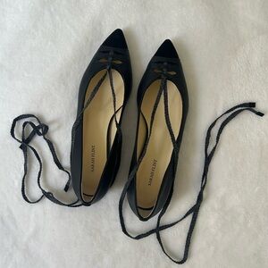 Sarah Flint Black Pointed-Toe Lace-Up Flats